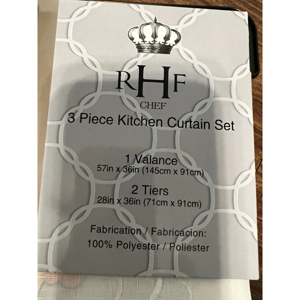 R H F Chef 3 Peace‎ Embroidery Kitchen Curtain Set 1 Valance 2 Tiers New